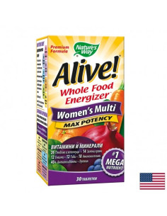 Мултивитамини за жени максимум сила Алайв Alive! Womens Multi Max Potency Whole Food Energizer 30 таблетки