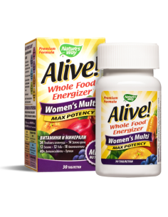 Мултивитамини за жени максимум сила Алайв Alive! Womens Multi Max Potency Whole Food Energizer 30 таблетки 2