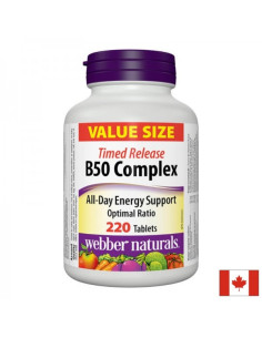 Енергия, мозъчна дейност и сърдечно-съдова система Витамин В50 Комплекс 220 таблетки с удължено освобождаване