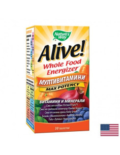 Мултивитамини максимум сила Алайв - Alive! Max Potency Whole Food Energizer, 30 таблетки
