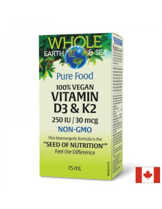 Витамин D3 250 IU + K2 30 µg Whole earth and sea За кости, имунитет и здрави кръвоносни съдове 15 ml капки
