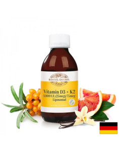 Витамини D3 + K2 с висока абсорбция За здравето на костите и сърцето 150 ml, с вкус на червен портокал и ванилия