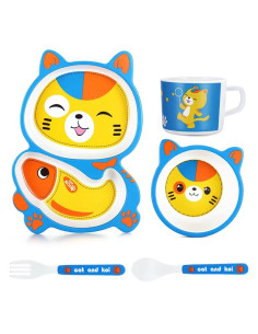Детски сервиз за хранене Raya Toys Bamboo fibre, Animals, 5 части