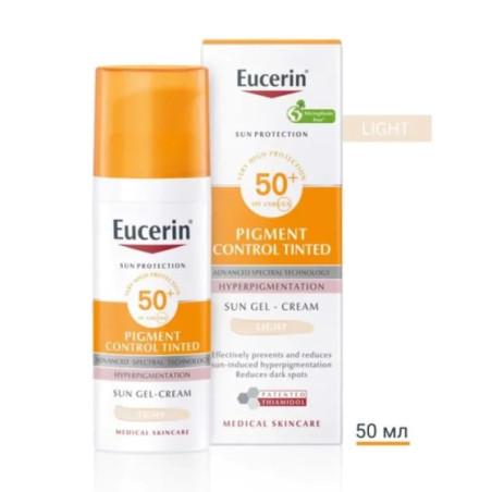 Eucerin pigment control оцветен слънцезащитен гел-крем за лице spf50+светъл, 50мл