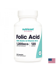 Грижа за сърцето, нервната система, косата и кожата Фолиева киселина + Биотин + Витамин В12 120 капсули