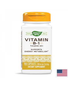 Витамин В-1 (Тиамин) Неврологично здраве, мозъчна функция, клетъчна енергия 100 mg x 100 капсули за тримесечен прием
