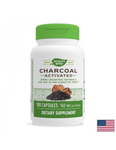 Активен въглен от черупки на кокосов орех Детоксикация на храносмилателната система 280 mg х 100 капсули