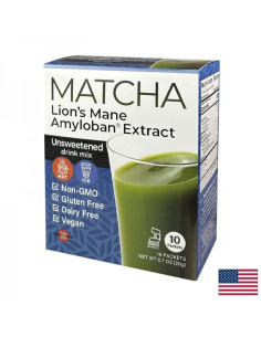 Матча с екстракт от Лъвска грива Amyloban - супер фокус Енергиен тласък и концентрация Разтворима напитка, 10 пакетчета