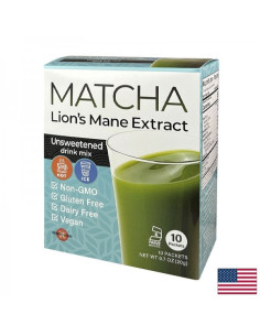 Матча с екстракт от Лъвска грива - супер фокус Енергиен тласък и концентрация Разтворима напитка, 10 пакетчета