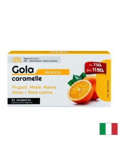 Билкови бонбони за гърло С прополис, пчелен мед, горски слез, бяла ружа и шипка 24 броя с вкус на портокал