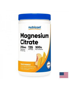 Мускулна, сърдечна и нервна система Магнезий (цитрат) 210 mg х 500 g прах, с вкус на праскова и манго