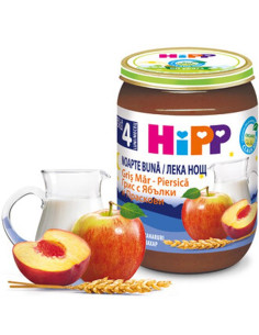 БИО Млечна каша Hipp "Лека нощ" Грис с ябълки и праскови 190гр.