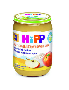 БИО каша Hipp с ябълка, праскова и ориз 190гр.