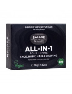 Мъжки твърд шампоан и сапун за бръснене All-in-1 - био, Balade en Provence, 80 г 2