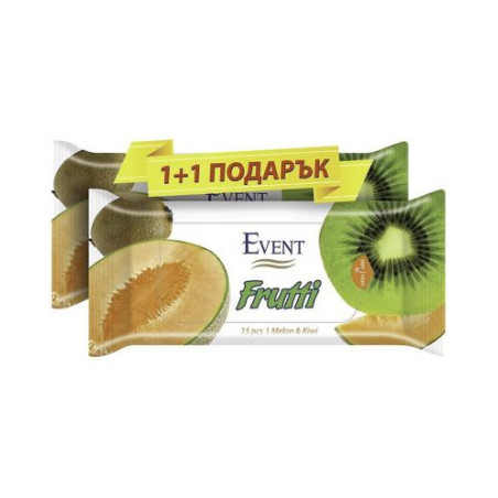 Event Frutti Melon & Kiwi влажни кърпички , 15 бр. промо пакет "1+1"