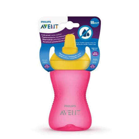 Philips AVENT Неразливаща се чаша с твърд накрайник 300 мл, 18м+, ЧЕРВЕНА SCF804/04