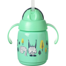 Неразливаща се чаша със сламка и с дръжки SuperStar Trainer Straw Cup, с антибактериално покритие Bacshield, 300 мл, 6м+, зелена