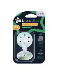 Комплект от 2 броя ортодонтични залъгалки Breast-Like NIGHT 0-6м, с кутия за стерилизиране и хигиенично съхранение