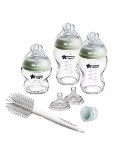Стартов комплект за хранене на новородено с 3 броя самостерилизиращи се стъклени шишета Natural Start + 2 бр. биберони + 1 бр