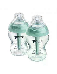 Комплект от 2 броя самостерилизиращи се бебешки шишета за хранене Tommee Tippee Advanced Anti-Colic+, 260 мл, 0м+, с иноватив