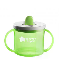 Първа чаша с дръжки и прибиращ се твърд накрайник със свободен поток Tommee Tippee First Cup, 190 мл, 4м+, зелен цвят