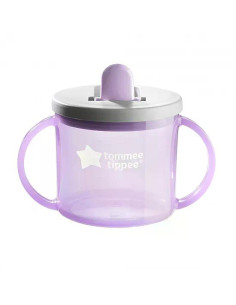 Първа чаша с дръжки и прибиращ се твърд накрайник със свободен поток Tommee Tippee First Cup, 190 мл, 4м+, лилав цвят