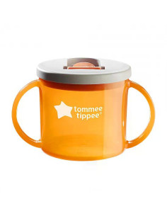 Първа чаша с дръжки и прибиращ се твърд накрайник със свободен поток Tommee Tippee First Cup, 190 мл, 4м+, оранжев цвят 2
