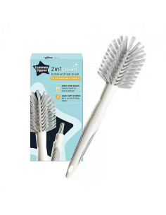 Tommee Tippee 2-in-1 Clean Четка от две части за почистване на бебешки шишета и биберони, бяло и сиво