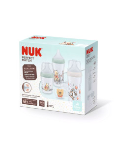 Комплект пластмасови шишета и залъгалка Nuk Perfect Match Temperature Control, Disney Мечо Пух