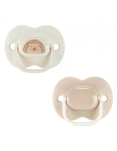 Комплект от 2 бр. ортодонтични залъгалки Tommee Tippee ANY TIME със симетричен силиконов биберон, 0-6м, бежово и крем с декор