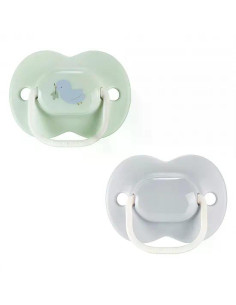 Комплект от 2 бр. ортодонтични залъгалки Tommee Tippee ANY TIME със симетричен силиконов биберон, 0-6м, синя и зелена с декор