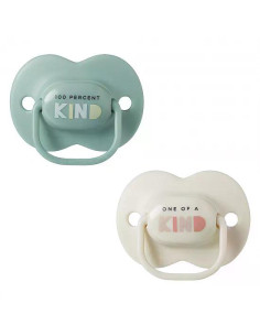 Комплект от 2 бр. ортодонтични залъгалки Tommee Tippee ANY TIME със симетричен силиконов биберон, 6-18м, бежова и зелена с де