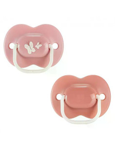 Комплект от 2 бр. ортодонтични залъгалки Tommee Tippee ANY TIME със симетричен силиконов биберон, 18-36м, пастелно и розово с