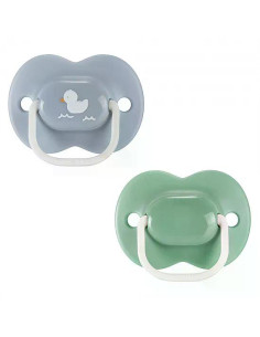 Комплект от 2 бр. ортодонтични залъгалки Tommee Tippee ANY TIME със симетричен силиконов биберон, 18-36м, зелено и синьо с де