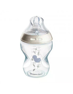 Бебешко шише за хранене Tommee Tippee Natural Start САМОСТЕРИЛИЗИРАЩО, с декорация ПАТЕ, 260 мл, с биберон с бавен поток 0м+ 