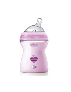 Бебешко пластмасово шише Chicco Natural Feeling, 2м+, 250 мл, момиче