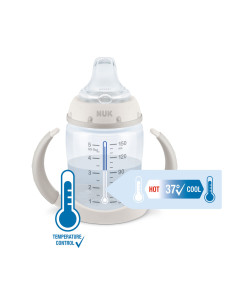 Бебешко шише Nuk First Choice Temperature control, 50мл със силиконов накрайник за сок, Bambi, 6-18м