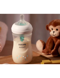 Шише с биберон без протичане 1м+ с клапа AirFree Philips-Avent Natural Response 3.0, 260мл, със звезди и мече 2