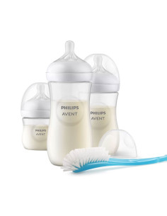 Комплект за новородено с 3 шишета за хранене Natural Response с биберони без протичане и четка за почистване Philips-Avent Na 2