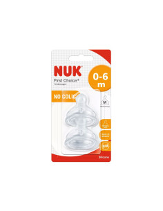 Силиконов биберон за хранене Nuk, 2 броя, размер M, 0-6м