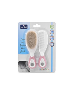 Гребен и четка с естествен косъм Lorelli, Blush Pink