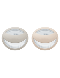 NUK биберон залъгалка силикон 0-9 мес. 2 бр. Mommy Feel, сива/бежова + кутийка за съхранение и стерилизация в микровълнова