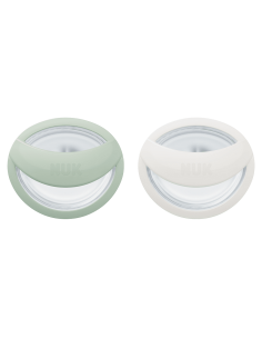 NUK биберон залъгалка силикон 0-9 мес. 2 бр. Mommy Feel, зелена/бяла + кутийка за съхранение и стерилизация в микровълнова