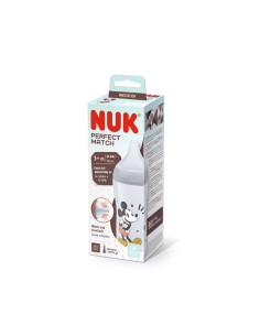 Бебешко пластмасово шише Nuk Termo Control Perfect Match, 260 мл, силиконов биберон M, 3м+, Mickey сиво