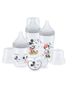 Комплект пластмасови шишета и залъгалка Nuk Perfect Match Temperature Control, Mickey