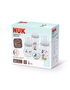 Комплект пластмасови шишета и залъгалка Nuk Perfect Match Temperature Control, Mickey 2