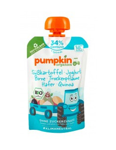 Пюре от сладък картоф, кисело мляко, круша, сини сливи, овес и киноа - био, Pumpkin Organics, 100 г