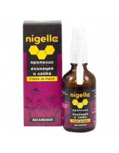 Спрей за гърло с ехинацея, лайка и прополис - без алкохол, Nigella, 50 мл