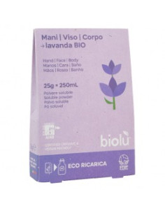 Разтворим измиващ гел за ръце, лице и тяло на прах Лавандула - био, Biolu, 25 г