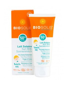 Био слънцезащитно мляко за деца и бебета SPF 50+, BioSolis, 100 мл